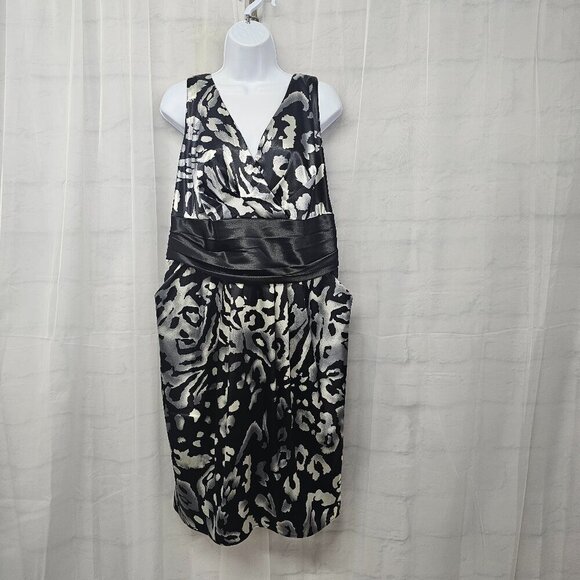 Onyx Nite Black Gray Leopard Cocktail Dress Sleeveless Satin Formal 20W - Picture 1 of 14